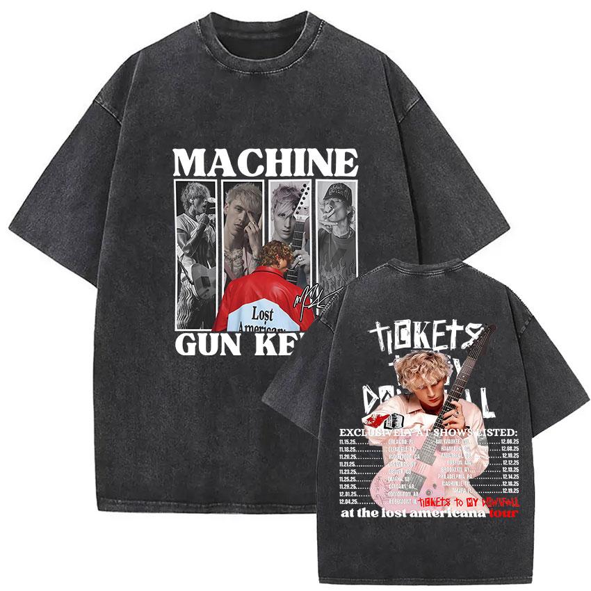 Vintage Washed MGK Lost Americana Tour 20252026 Print Tshirt Men Women Harajuku High Quality Fashion Oversized Cotton T Shirts