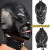 Обновление БДСМ Регулируемая эластичная кожаная маска в форме головы на молнии Кожаный костюм для косплея с капюшоном Головной убор