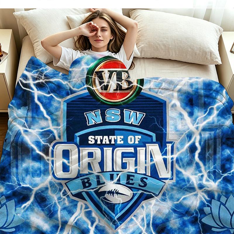 NSW Blues State of Origin Print Flannel Blanket High Quality Warm Comfortable Cover for All Seasons Perfect for Gifts Home Decor