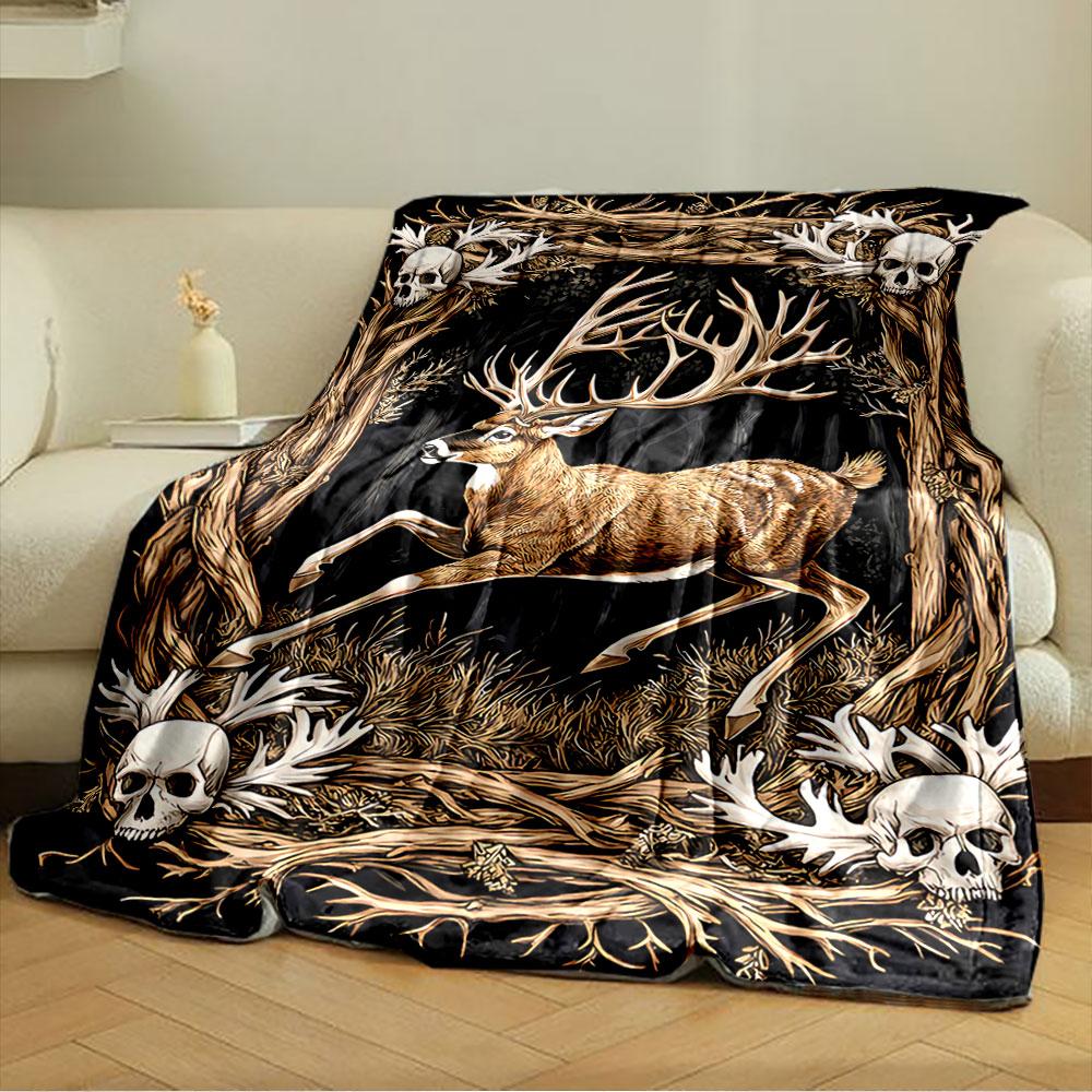 Deer and Skull Pattern Blanket for all seasons blanket lunch break throw gift