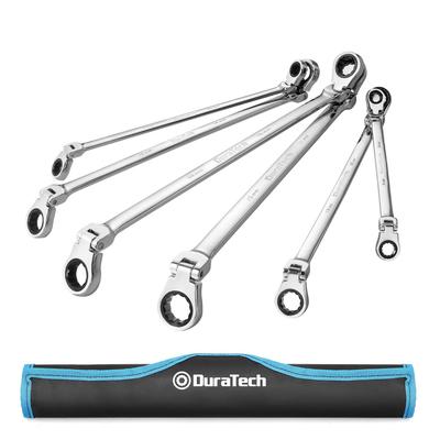 DURATECH Ratchet Box Wrench Flex Ratchet Wrench Длинный тип 72 передачи Двойная головка поворотного типа Изготовлен из стали Зеркальная полировка Сумка для хранения в комплекте Набор из 6 штук