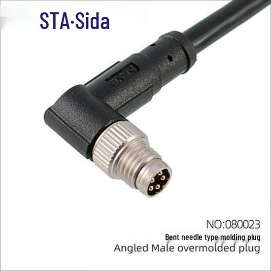 M8 Waterproof 34-Pin 5/6-Core 8-Hole Elbow Connector IP67 Male-Female with Pre-embedded Wire.