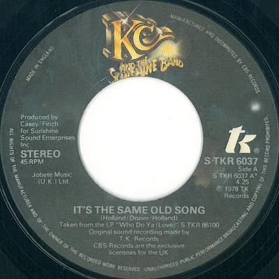 7-дюймовая пластинка KC & THE SUNSHINE BAND - It's The Same Old Song TKR6037 T.K. Пластинки 1978 UK Соул/Фанк Б/У