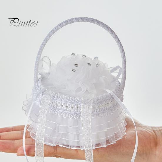 Белая кружевная коробочка для колец, держатель для свадебных колец с ручкой, подушка для колец с лентой и цветком для церемонии помолвки