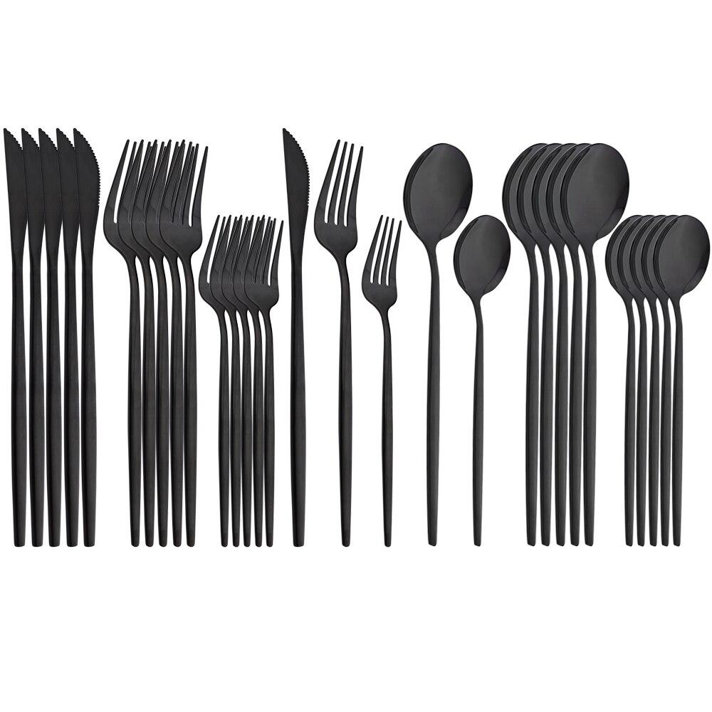 Зеркальный набор столовых приборов из нержавеющей стали, 30 предметов, черно-золотой столовый прибор, нож, вилка, ложка, набор столовых приборов, десертная ложка, набор столовых приборов