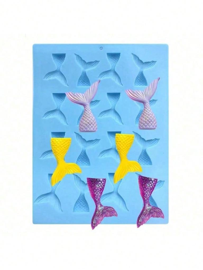 16 Cavities Mermaid Tails Silicone Mold Chocolate Fondant Candy Jelly Molds Baby Birthday Cupcake Topper Cake Decorating Tools