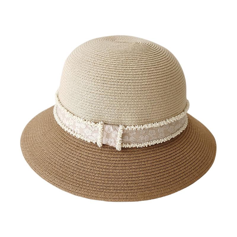 Элегантная шляпа-цилиндр из соломы с вставками, шляпа-ведро, женская летняя пляжная шляпа от солнца с защитой от УФ-лучей, соломенная шляпа