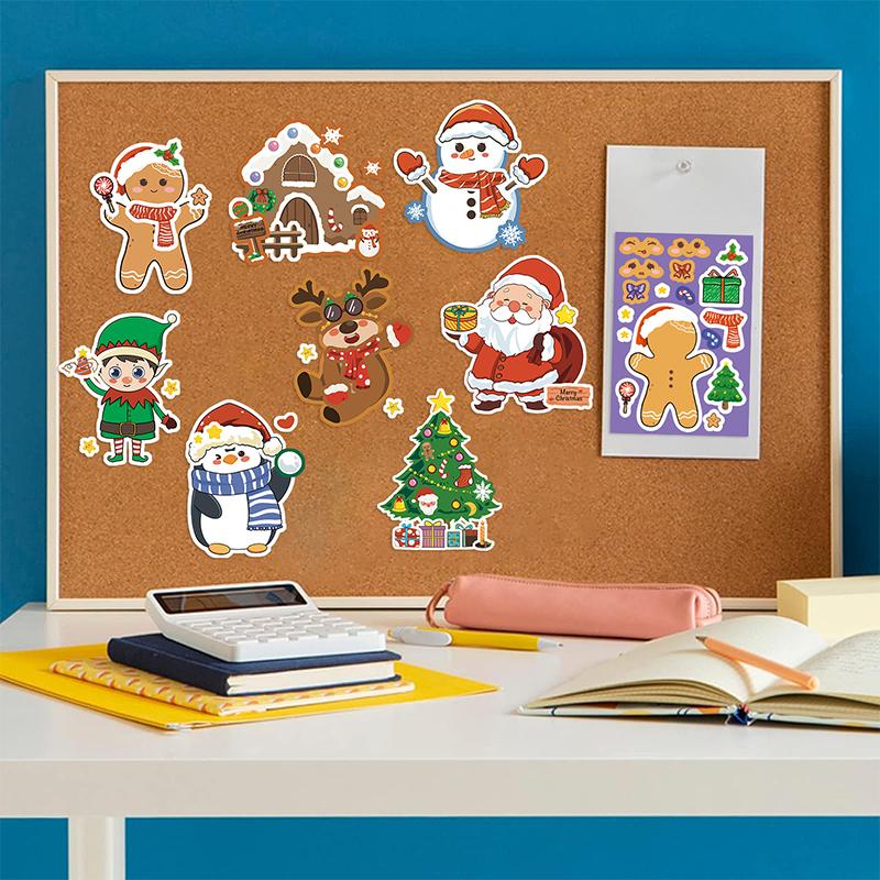 16 шт. Рождественские наклейки-пазлы Сделай лицо Санта-Клауса DIY Водонепроницаемые Детские пазлы Наклейки Декор для детской вечеринки Игрушка