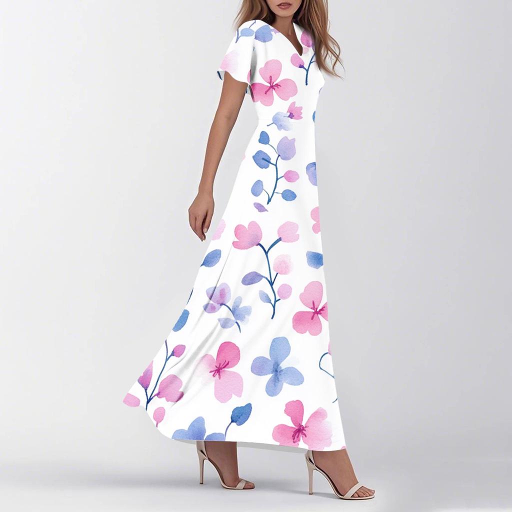 Женское летнее повседневное модное ретро-платье с цветочным принтом и коротким рукавом