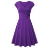 Fashion Women Solid Color V Neck Short Sleeve Plated Swing Party Banquet Dress