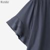 ZANZEA Women Casual Round Neck Loose Summer Ruffles Short Sleeve Blouse