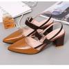 2024 Новые летние женские сандалии Мюли с острым носком на низком каблуке Модные повседневные туфли с пряжкой на толстом каблуке Женские сандалии