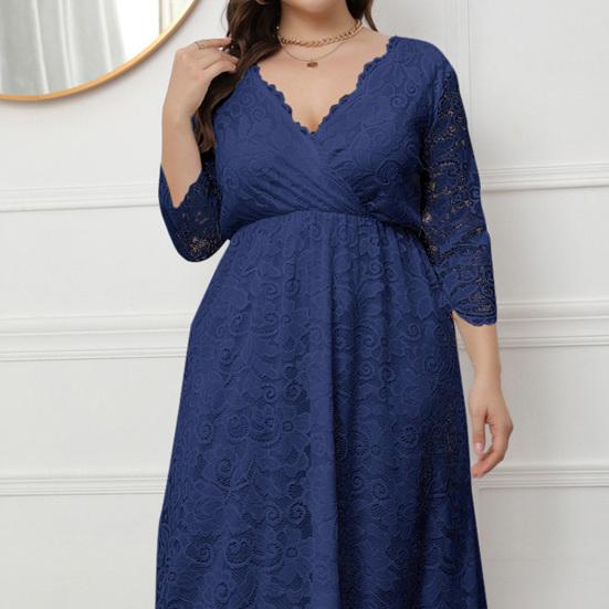 Женское платье макси с V-образным вырезом 45720 рукав высокая талия длинное платье вышивка кружево цветок свадьба отпуск