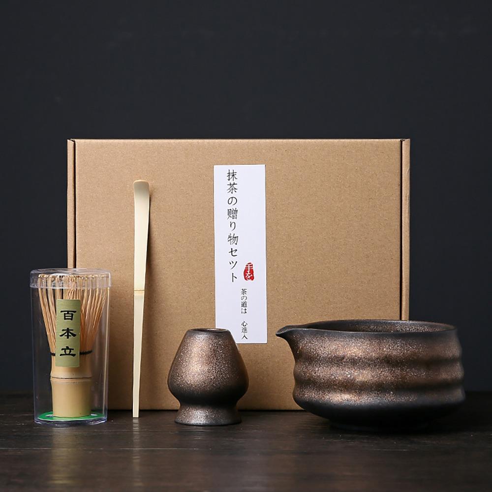 4PCS Food Grade Japanese Matcha Tea Set Bamboo Ceramic Japanese Chasen Matcha Whisk Set Stirring