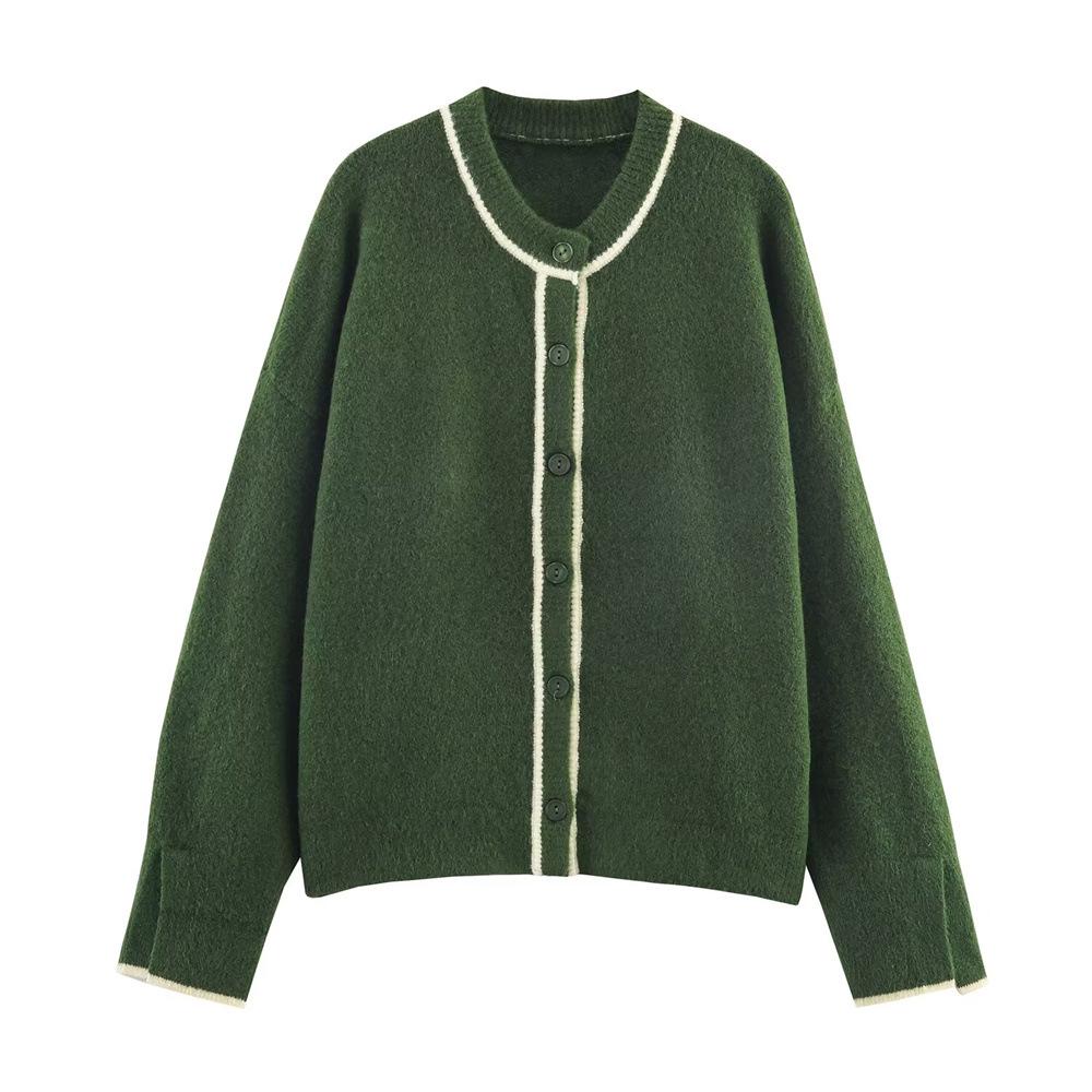 Autumn Women's Casual Long Sleeve Color Block Knit Cardigan