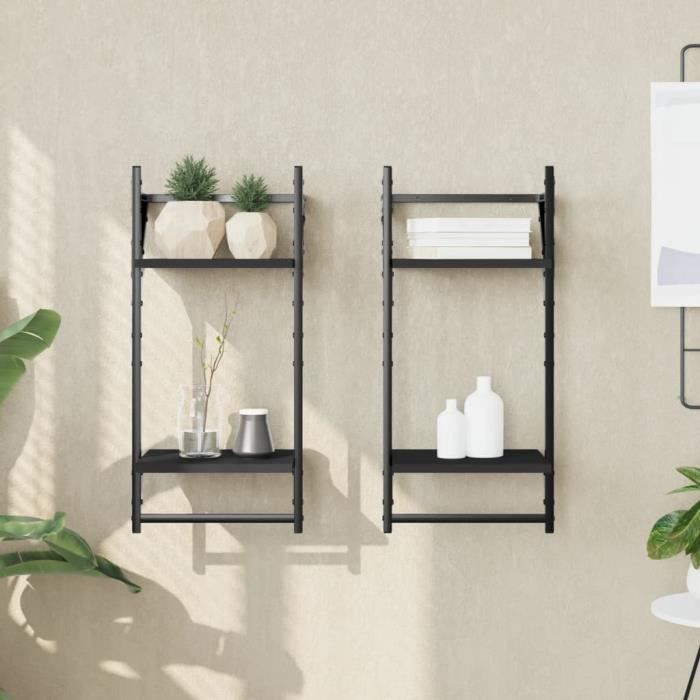 VidaXL Wall Shelves 2-Tier with Bars 2 Pcs Black 30x25x65 Cm 836253