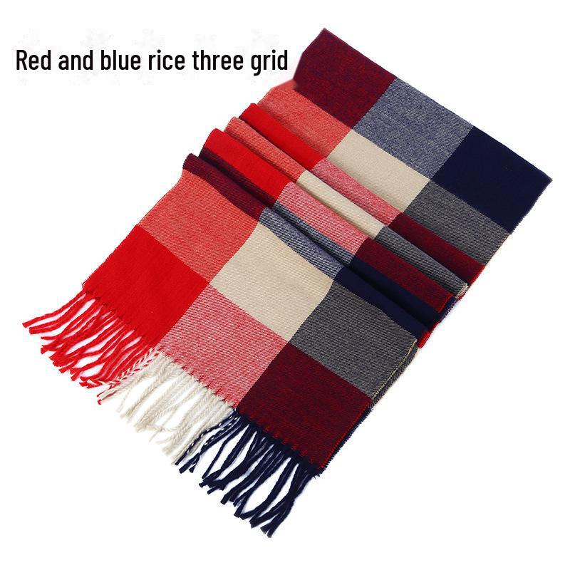 Зимний мужской и женский толстый клетчатый шарф из искусственного кашемира