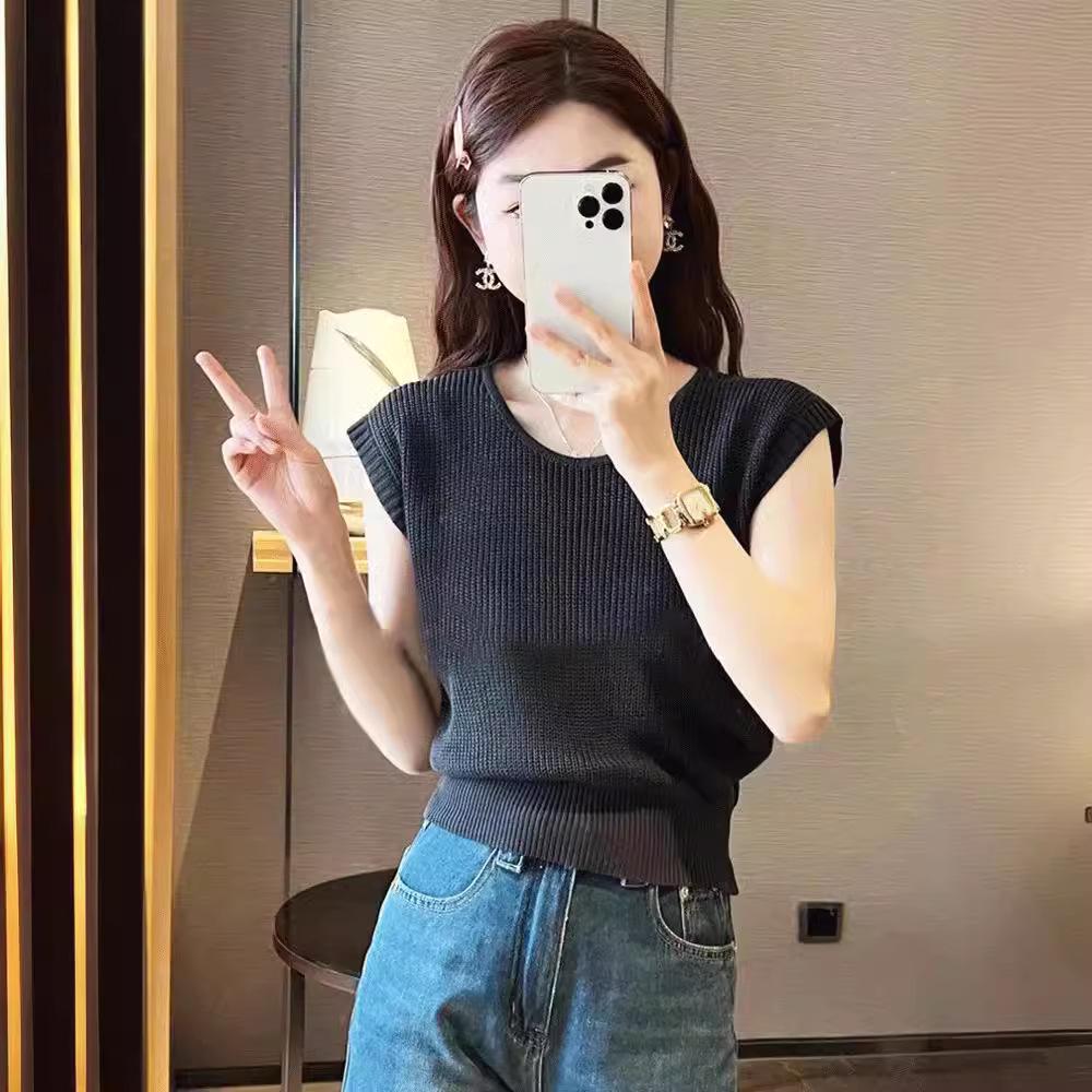 Women's Ice Silk Knitted Sleeveless Summer Sweater - Slim Fit Waistcoat Top