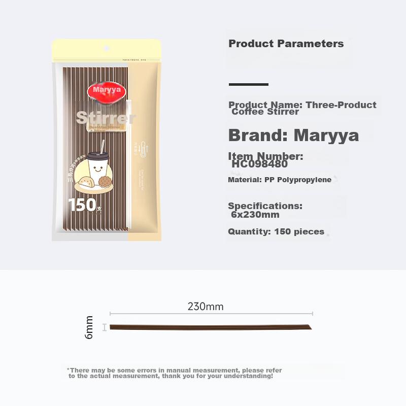 MARYYA Disposable Coffee Stirrers, 150 Individually Wrapped, Food-Grade Milk Tea Straws