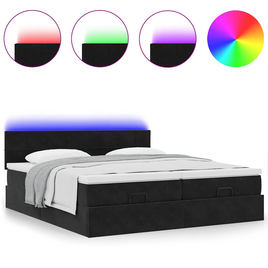 Enjoy restful nights with this Ottoman bed with mattresses and LED lighting in light gray 160 x 200 cm fabric