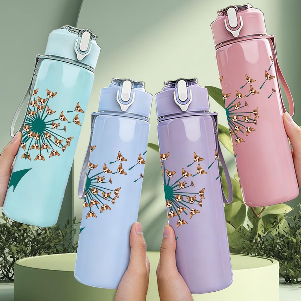 1PC Chicken Dandelion Flower Pattern 750ml Color Plastic Sports Water Bottle Leakproof Flip Straw Lid Suitable for Sports Office Home Use