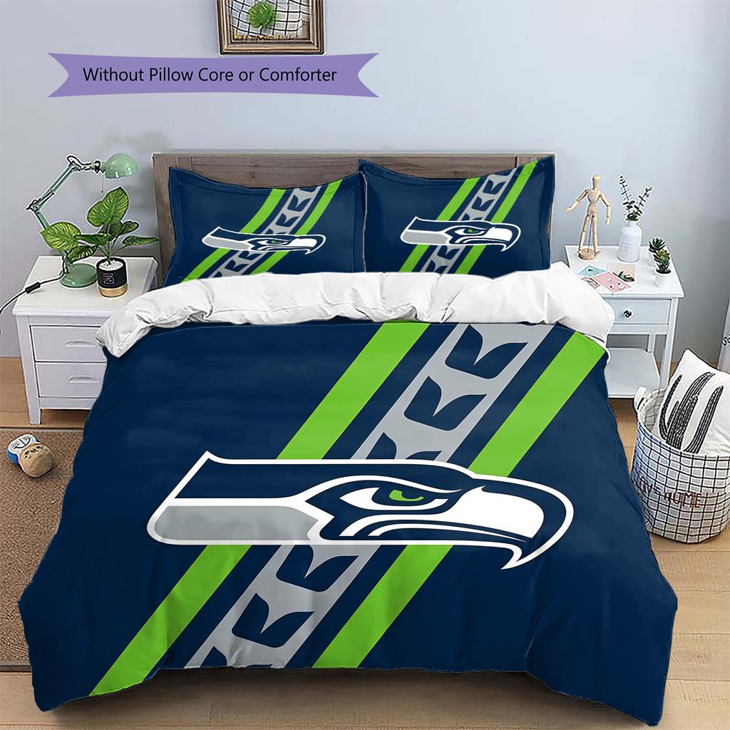 Seattle Seahawks Pattern Bedding Quilt Set Home Decoration Gift (1 * duvet cover + 2 * pillowcase without core).xwn
