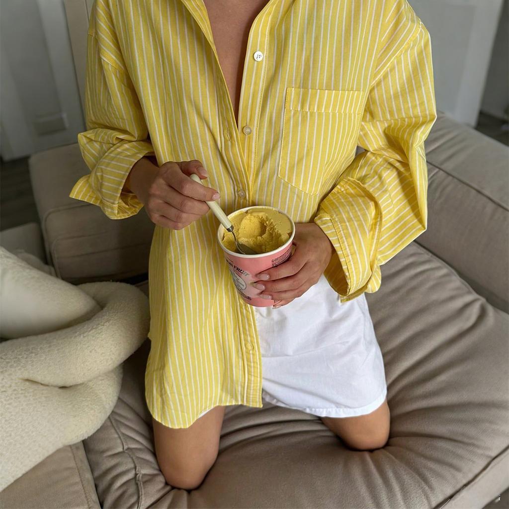 Повседневная Летняя Полосатая Футболка-Жилет с Длинным Рукавом для Отпуска Женская Осенне-Зимняя Модная Верхняя Одежда с Лацканами и Карманом