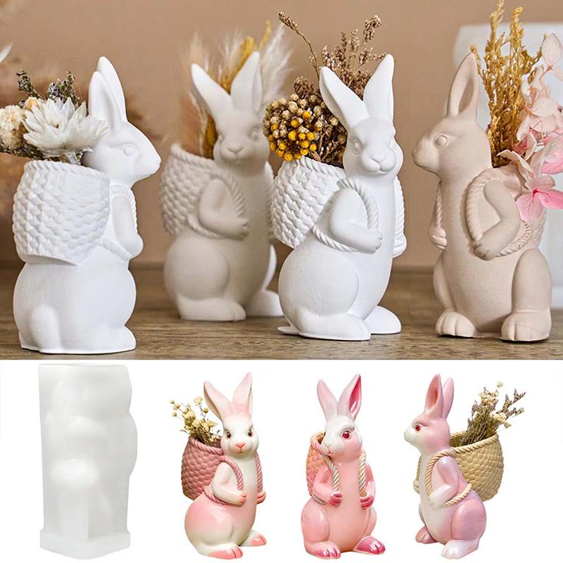 3D Силиконовая Форма Пасхальный Кролик DIY Милое Животное Корзинка Кролик Ваза Украшения Формы для Заливки Домашний Гипс Бетон Поделка Подарок Декор
