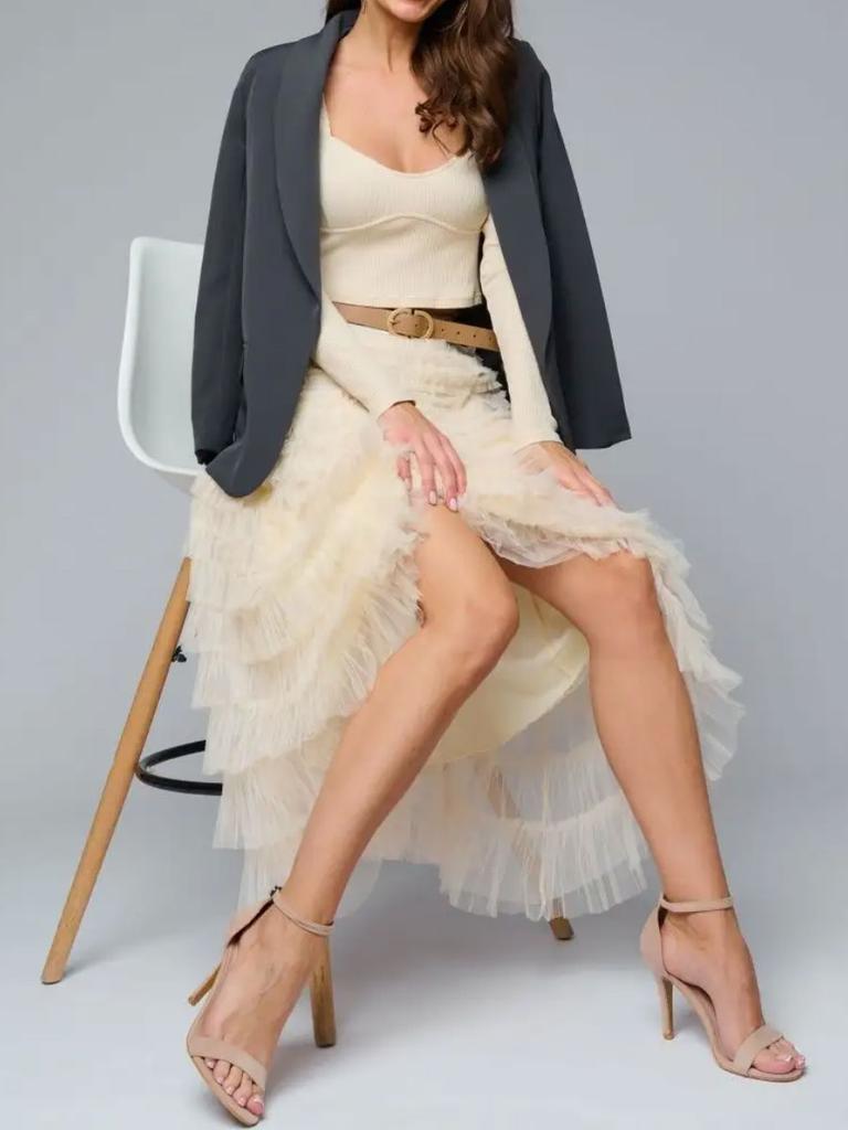 Эластичная талия Сетчатые длинные юбки для женщин Элегантные винтажные с высокой талией Пышная юбка из тюля Юбка-торт Женская одежда