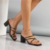 Летние новые сандалии женские квадратный носок тонкий ремешок закрытый носок перекрещенные голые ремешки простая мода толстый каблук высокий каблук сандалии женские