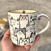 Раскрашенная вручную кружка с улыбающимся котом, керамическая чашка для воды большой емкости, чашка для питья с милым котом, изысканный подарок для пары