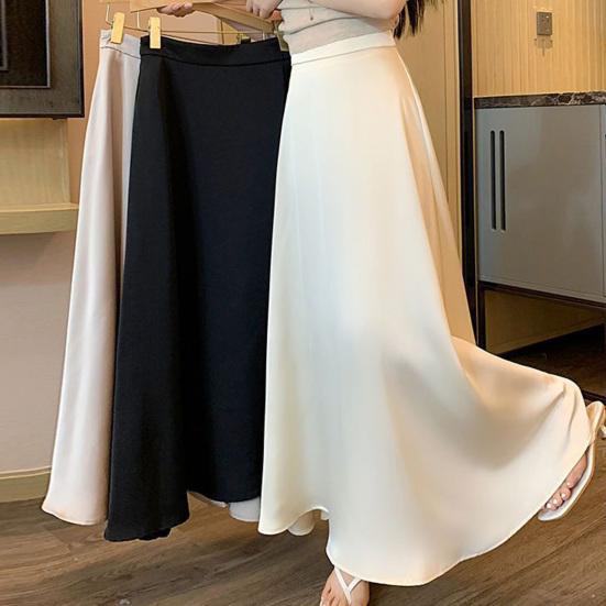 Women Fishtail Skirt High-Waisted Satin-Like Breathable Maxi Skirt Solid Color Office Skirt Work Leisure Daily Wear