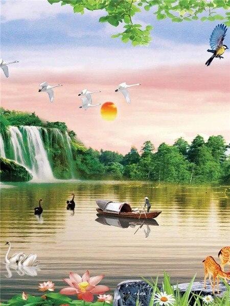 5d Алмазная картина Полный дрель Квадратный пейзаж Водопад Алмазная вышивка Продажа Цветочная мозаика Домашний декор