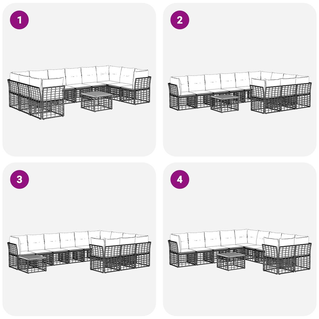Outdoor Sofa Set 11 pcs. 10 Seater Natural and Cream White