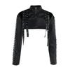 Punk Faux Leather Cropped Jacket Women Spring Streetwear Sexy Slim Fit Rivet PU Blouse Top