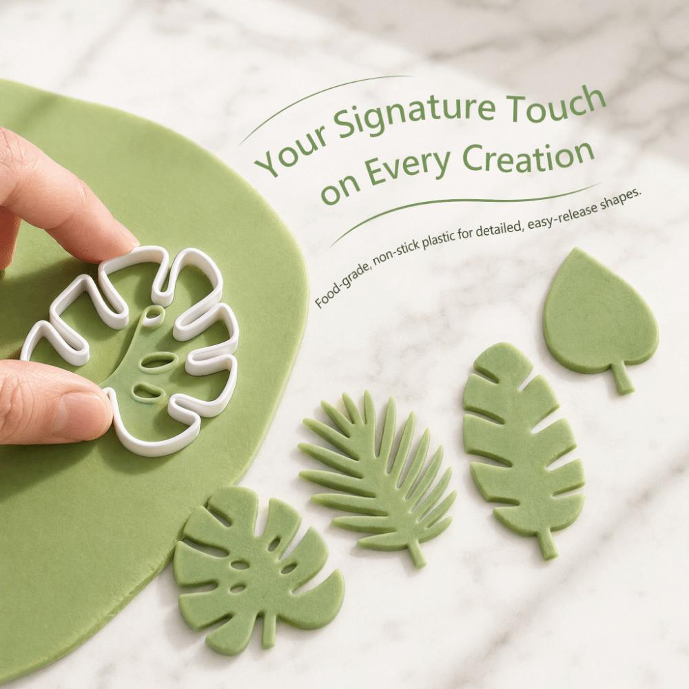 4PCS Leaf Cookie Cutters Raised Edges Cutting Mold Compact Fondant Cutters Cake Decorating