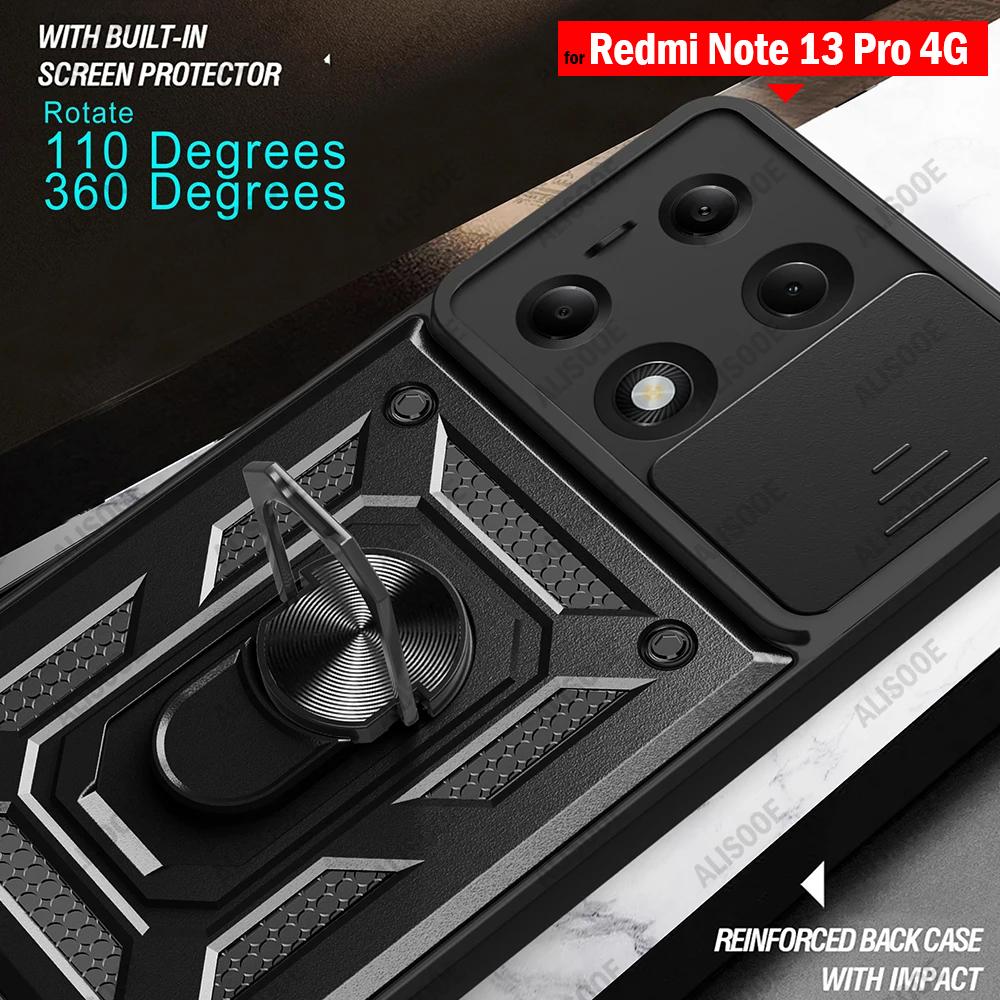 Slide Camera Funda для Redmi Note 13 Pro Plus Чехол для Xiaomi Redmi Note 13 Pro Capa Вращающееся кольцо-подставка Ударопрочный чехол