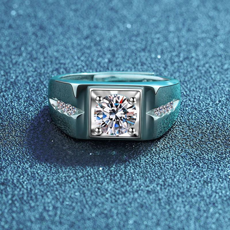 Кольцо S925 Silver Classic Wide, мужское, атмосферное, открытое кольцо Tide Brand с обеих сторон, однокаратное, простое, темпераментное, с четырьмя когтями, бриллиантовое кольцо