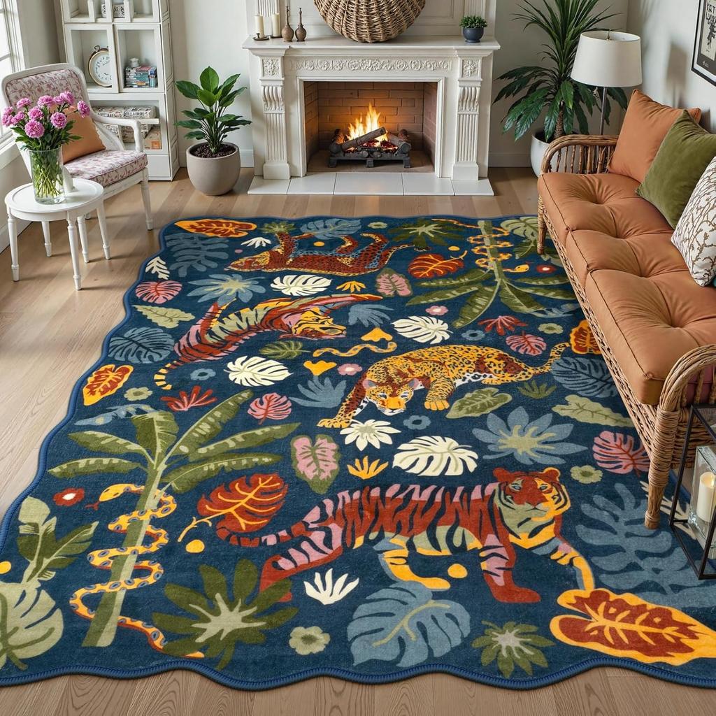 Американский ковер для гостиной большой, машинная стирка, коврик для пола, ковер с тигром в джунглях темно-зеленого цвета, ковры в стиле ретро для украшения дома, для спальни
