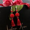 Классические модные красные киноварные серьги с бахромой, ретро романтичные серьги с розой, женственные универсальные свадебные серьги