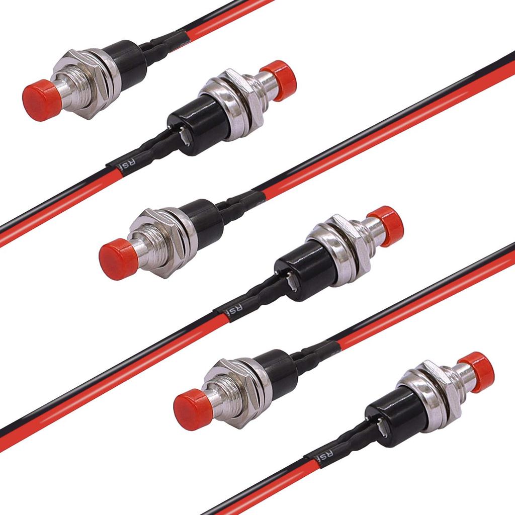 6Pcs 1A 250V AC 2 Pins SPST 6 Colors Normal Open Mini Momentary Push Button Switch with Pre-soldered WiresSwitches Seat 3