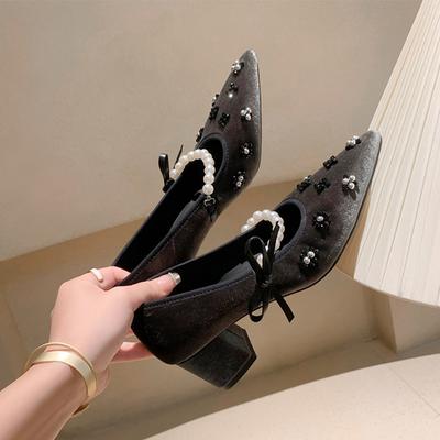 Модные женские туфли на высоком каблуке с острым носком, элегантные сандалии с бисером, модные сексуальные женские шлепанцы, лето 2025, дизайнерские роскошные туфли-лодочки, женские