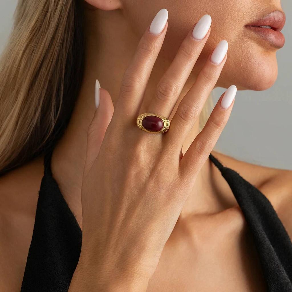 IngeSight.Z Vintage Elegant Open Metal Rings for Women Trendy Gold Color Resin Inlay Finger Rings Femme Charm Jewelry Accessory