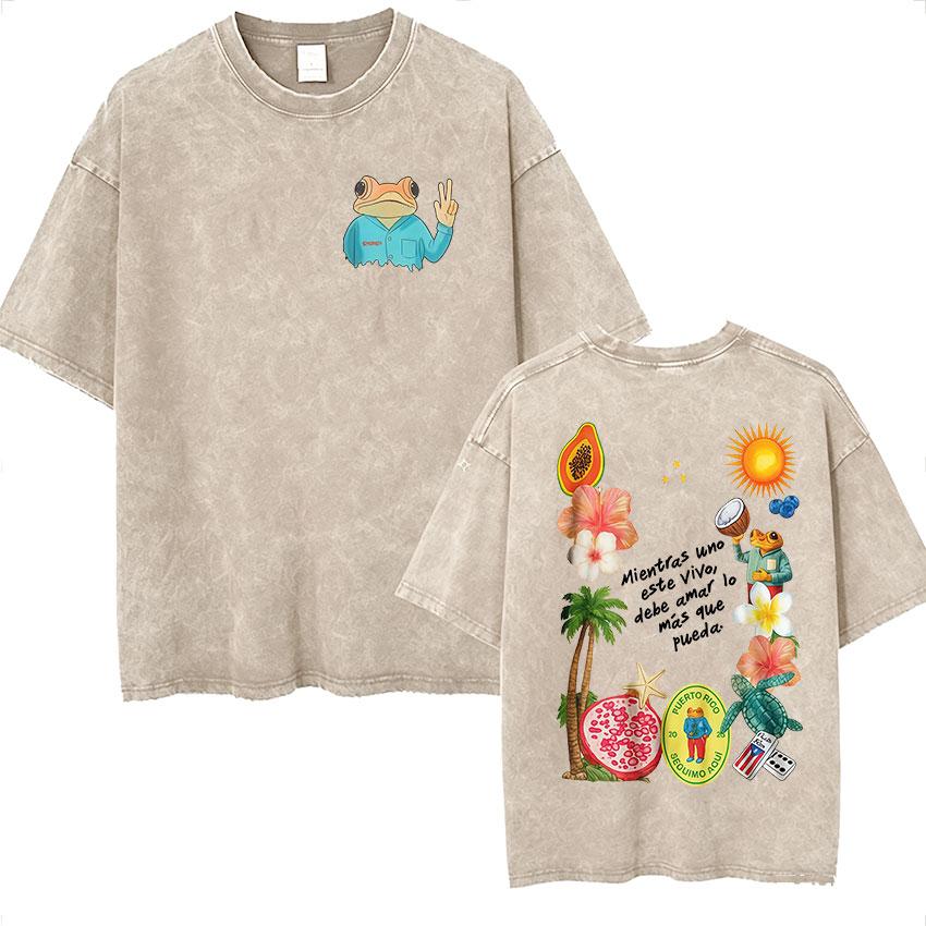 Debi Tirar Mas Fotos Album Print T Shirt Bad Bunny Vintage Washed Oversized Tshirts Men Women Casual Clothing Tshirt Tops