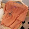 2024 Summer Women's Embroidered Retro Cotton Linen Blouse with Oblique Placket and Frog Buttons