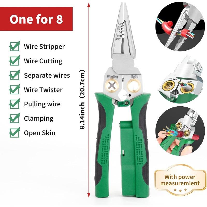 Damaly,8-in-1 Wire Stripper & Twister with Voltage Tester - Peacock Green High-Carbon Steel Multi-Tool for Electricians