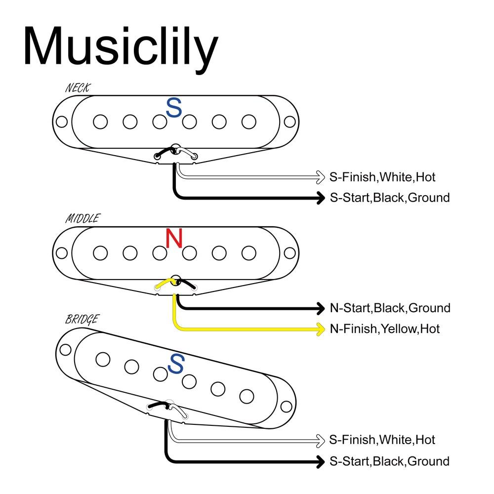 Musiclily RPS6 Jimi Hendrix Vintage Alnico 5 Single Coil Pickup Set for ST Strat Electric Guitar White