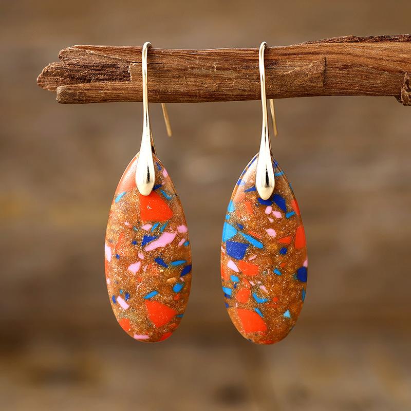 Bohemian Emperor Stone Water Drop Pendant Earrings European and American Popular Ins Jewelry