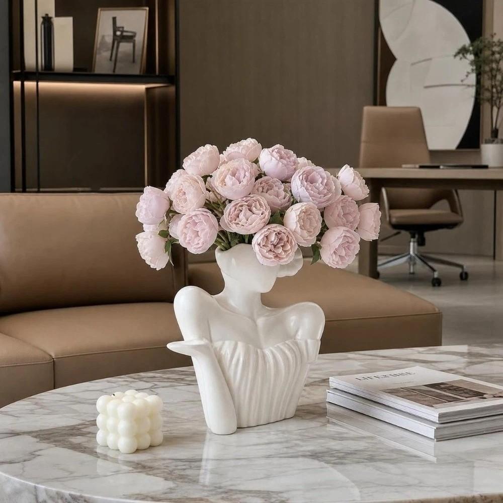 Desk Ornament Flower Planter Nordic Style Woman Statue Simple Design Human-Shaped Vase Tabletop