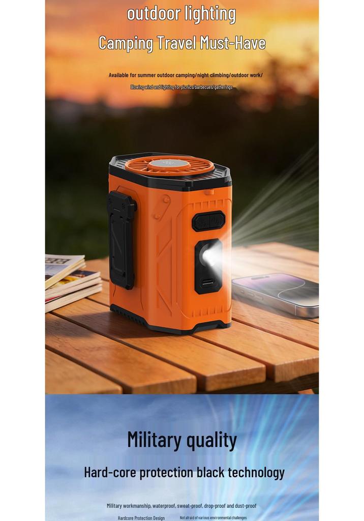 Portable Waist-Hanging Fan with Flashlight & SOS - Outdoor Construction Cooling Tool with Stand